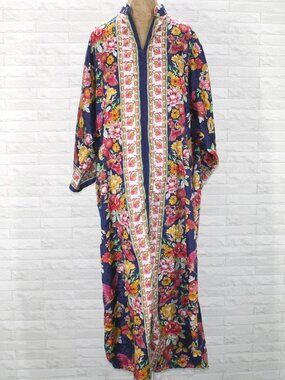 SANTE Kimono Dress Caftan Mumu Swimsuit Coverup Robe Resortwear Blue Floral L